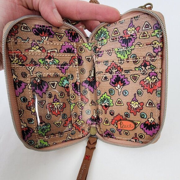 SAKROOTS Crossbody Smartphone Wallet Studded Peace Pattern Boho Coated Canvas - Picture 6 of 7